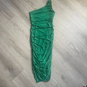 One‎ Shoulder Evening Dress Backless Ruched Bodycon Mini Dress Kelly Green Prom